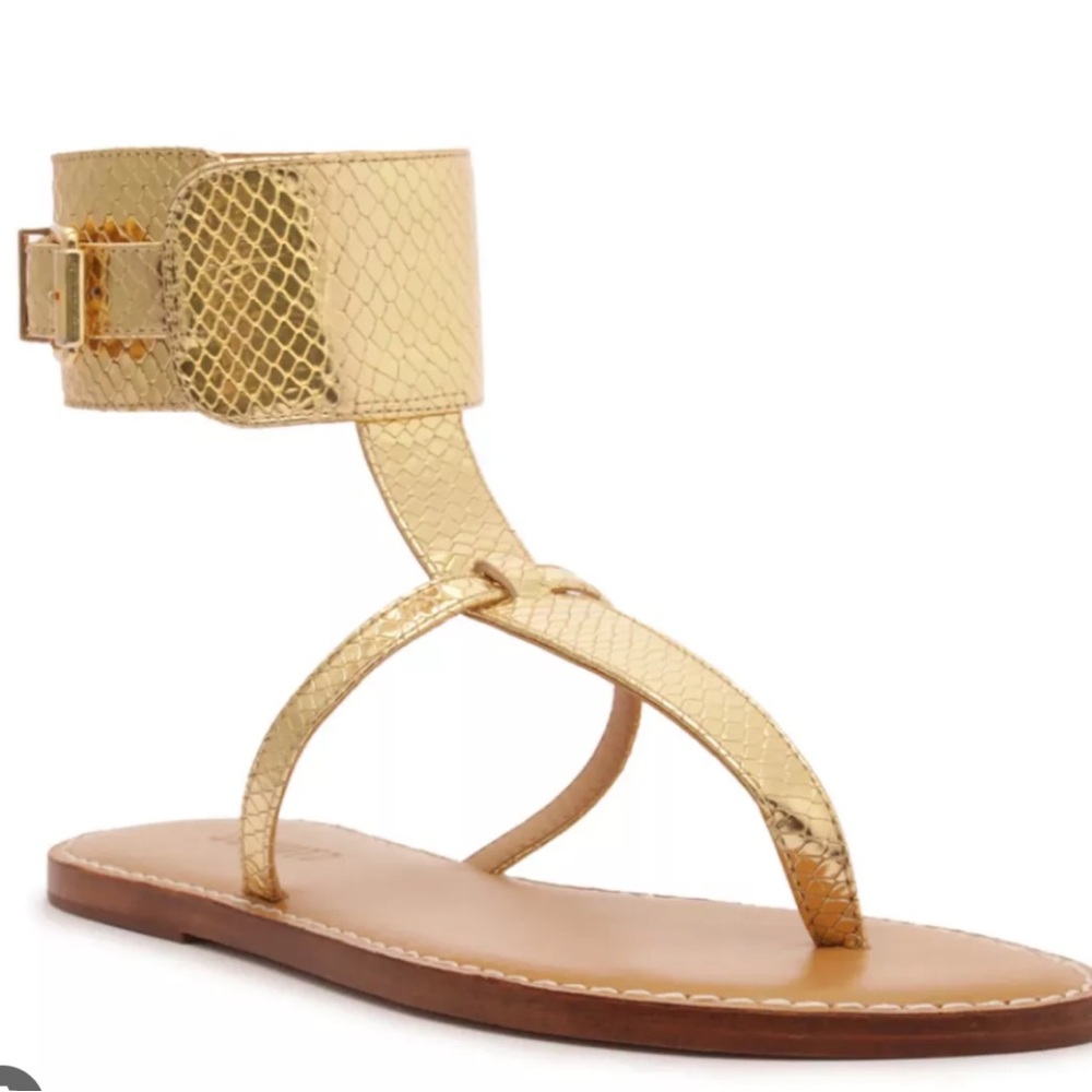 Schutz Athena Gilded Snake-Embossed Leather Sandal (Never worn!!)